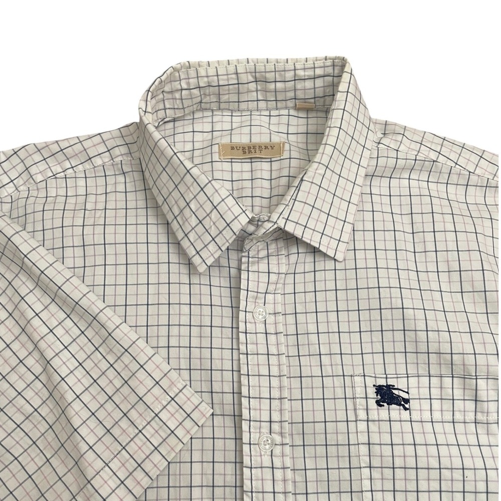 Burberry Brit Short Sleeve Button Down Shirt Mens XL White Check Cotton Pocket - Picture 2 of 10